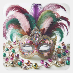 Maske des Mardi Gras mit Juwelen  Quadratischer Aufkleber