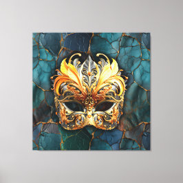 Maske, Federn und Aquamariner texturierter Hinterg Leinwanddruck