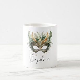 Maske für grüne Kupferfedern Kaffeetasse
