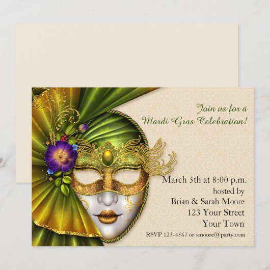 Maske, Masquerade Einladung (Vorne/Hinten)
