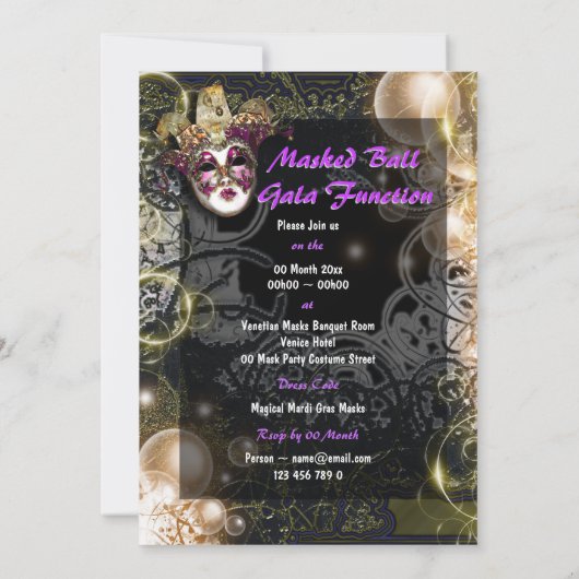 Maske Masquerade venezianisch mardi gras Party Einladung (Rückseite)