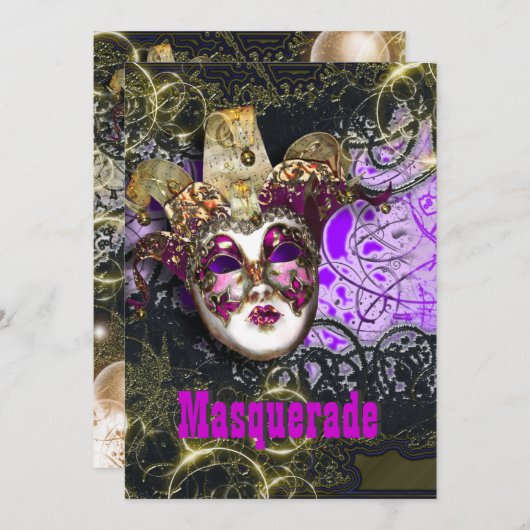 Maske Masquerade venezianisch mardi gras Party Einladung (Vorne/Hinten)