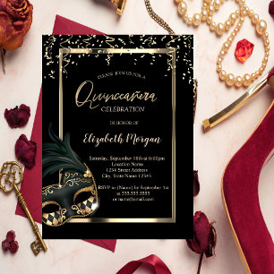 Maske, Rahmen, Konfetti-Masquerade Quinceañera Einladung