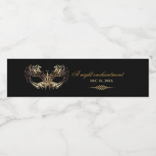 Maske Schwarz Gold 50. Maskenball-Geburtstag Wasserflaschenetikett
