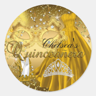 Maske & Tiara Gold-Masquerade-Quinceanera-Aufklebe Runder Aufkleber