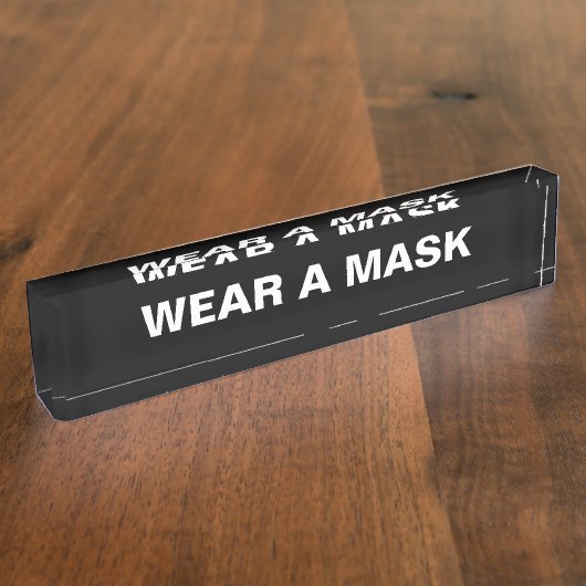 Maske tragen, Schwarz-weiß minimalistisch Namensplakette (Seite)