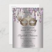 Maske, Tropfen, Maskensüß 16 Einladungspostkarte (Vorne/Hinten)