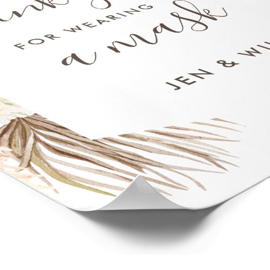 Maske Wearing Hochzeitpampas Grass-Zeichen Poster (Ecke)