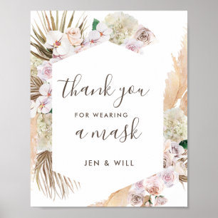 Maske Wearing Hochzeitpampas Grass-Zeichen Poster