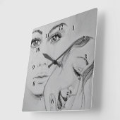 Maske - Zeichnend Bleistift Quadratische Wanduhr (Winkel)