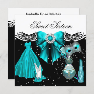 Masked Aquamarin Blue 16 . Geburtstag Sweet 16 Par Einladung