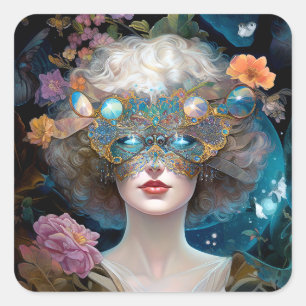 Masked Lady Fantasy Art Quadratischer Aufkleber