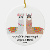 Masked Llama Erste Weihnacht Verlobt oder verheira Keramik Ornament (Vorne)