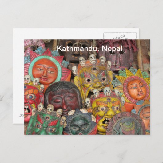 Masken an Boudhanath Postkarte (Vorne/Hinten)