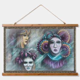 Masken der venezianischen Tapestry Wandteppich Mit Holzrahmen