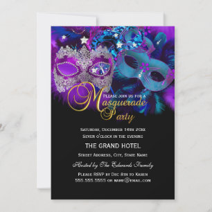 Masken-Einladung zum Masquerade-Ball in Rosa, Lila Einladung