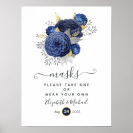 Masken für Hochzeitsmasken in Navy Blue, Gold & Si Poster