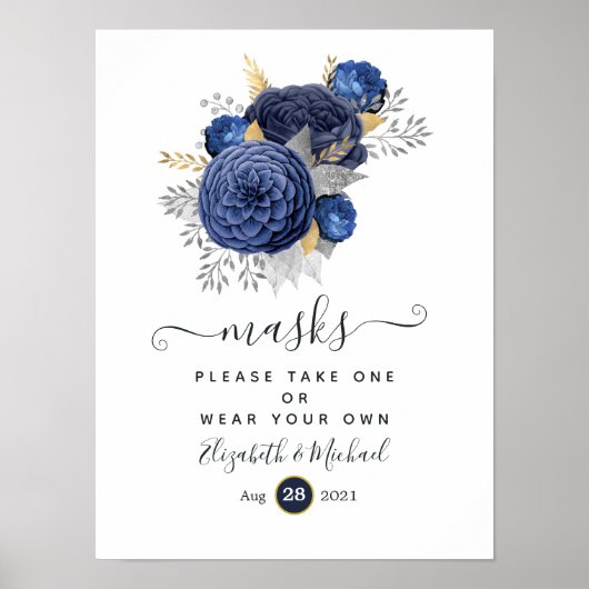 Masken für Hochzeitsmasken in Navy Blue, Gold & Si Poster (Vorne)