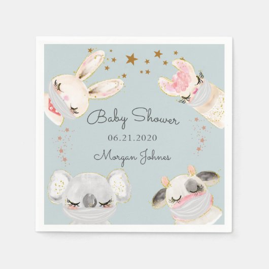 Masken für süße Tiere Babydusche Monogramm Serviette (Vorderseite)