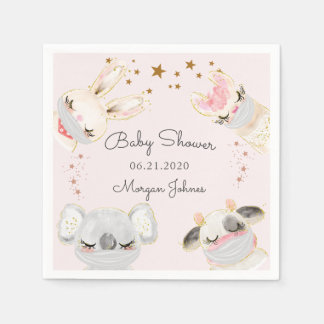 Masken für süße Tiere Babydusche Monogramm Serviette