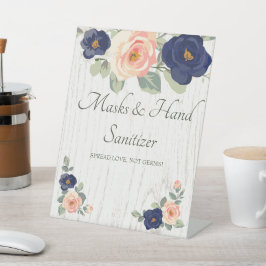 Masken & Hand Sanitizer Blau, Peach Floral Wedding Sockelschild