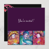 MASKEN IM Venezianischen, BLAUEN GELBEN Party Einladung (Vorne/Hinten)