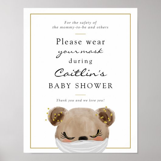 Masken mit erforderlichem Baby-Bear-Duschzeichen Poster (Vorne)
