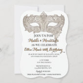 Masken & Mocktails Goldmasquerade Geburtstag Einladung (Vorderseite)