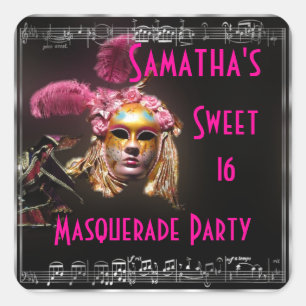 Maskenball 16 . Geburtstag Quadratischer Aufkleber
