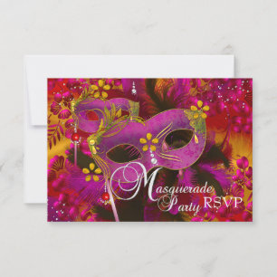 Maskenball-Antwort für Pink Gold Floral RSVP Karte