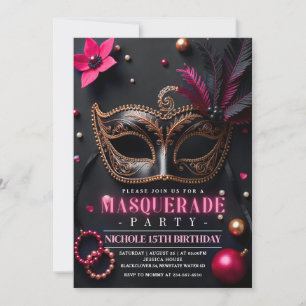 Maskenball Elegante rosa Einladungsparty Einladung