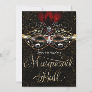 MASKENBALL Elegante Rot-Goldene Party-Einladungen Einladung