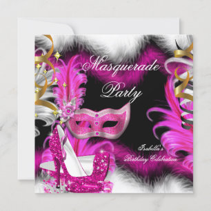 Maskenball Geburtstag Pink Schwarz Weiß 2 Einladung