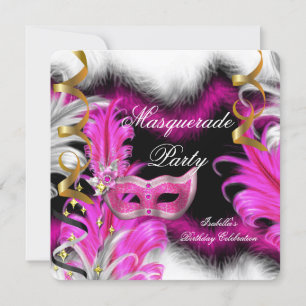 Maskenball Geburtstag Pink Schwarz Weiß Einladung
