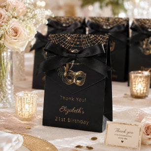 Maskenball Geburtstag schwarz gold Danke  Geschenkschachtel
