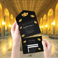 Maskenball-Geburtstag schwarze goldene Maske RSVP