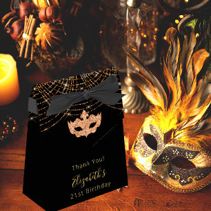 Maskenball Geburtstag schwarzes Glitter Gold Danke Geschenkschachtel
