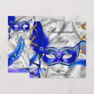 Maskenball Geburtstagsfeier Blau Silber Einladung
