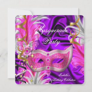Maskenball Geburtstagsfeier Lila Rosa Einladung