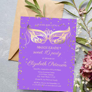Maskenball Gold Diamanten Violett Sweet 16  Einladungspostkarte