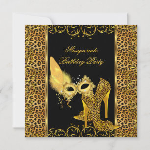 Maskenball Gold Leopard Maske High Heel Schuh Einladung