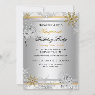 Maskenball Gold Schneeflocken Silber Masken Party Einladung