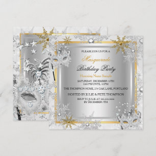 Maskenball Gold Schneeflocken Silber Masken Party  Einladung