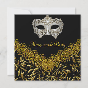 Maskenball Gold Schwarz Hot Glamour Geburtstagsfei Einladung