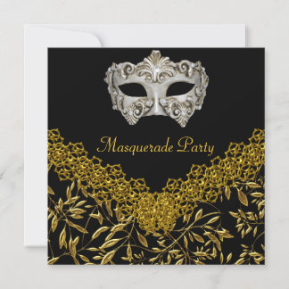 Maskenball Gold Schwarz Hot Glamour Geburtstagsfei Einladung