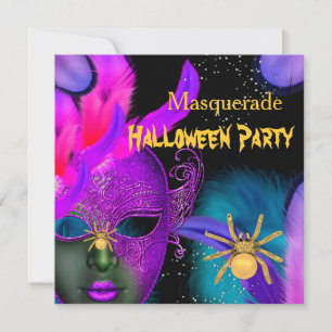 Maskenball Halloween-Party Rosa Türkis Masken Spin Einladung