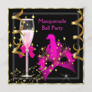 Maskenball Hot-Pink Schwarz Gold Maske Party Einladung