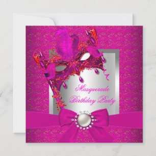Maskenball Hot Pink Silber Rosa Geburtstagsfeier Einladung