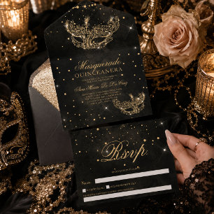 Maskenball-Maske Gold Glitter Quinceanera Sepia All In One Einladung