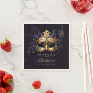 Maskenball-Maske Gold Lila Dramatische 50. Geburts Serviette
